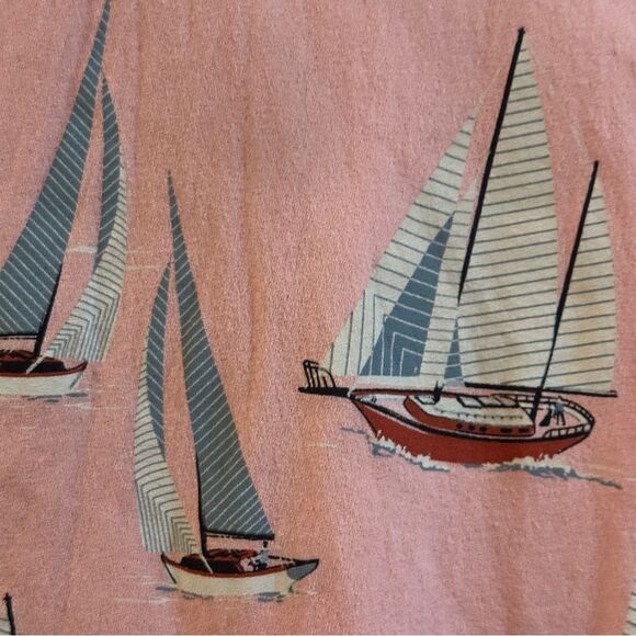 Barney Cools Hawaiian Shirt Large Pink Sailboats Pattern Short Sleeve Size XL - Picture 4 of 11